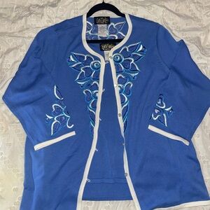 Bob Mackie Blue Embroidered Cardigan
